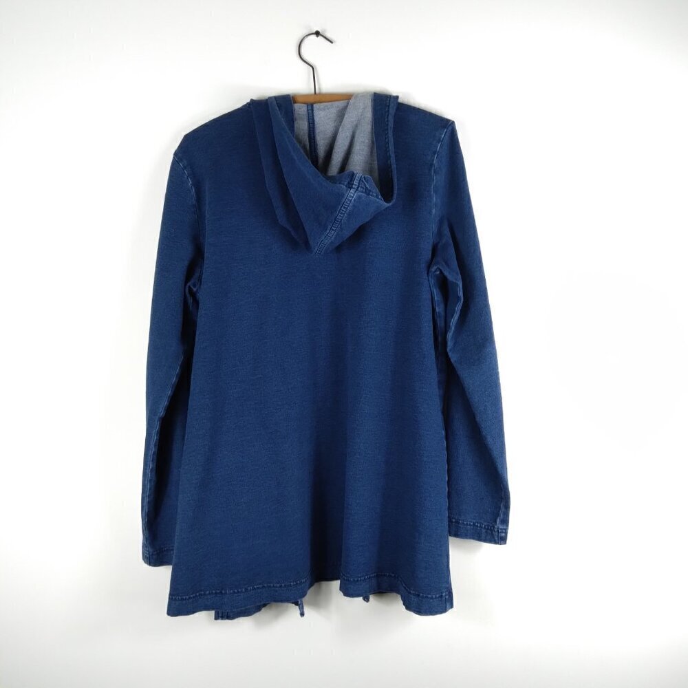 Purejill Indigo Long Denim Hooded Stretch Jacket Lagenlook Perfect! Sz M